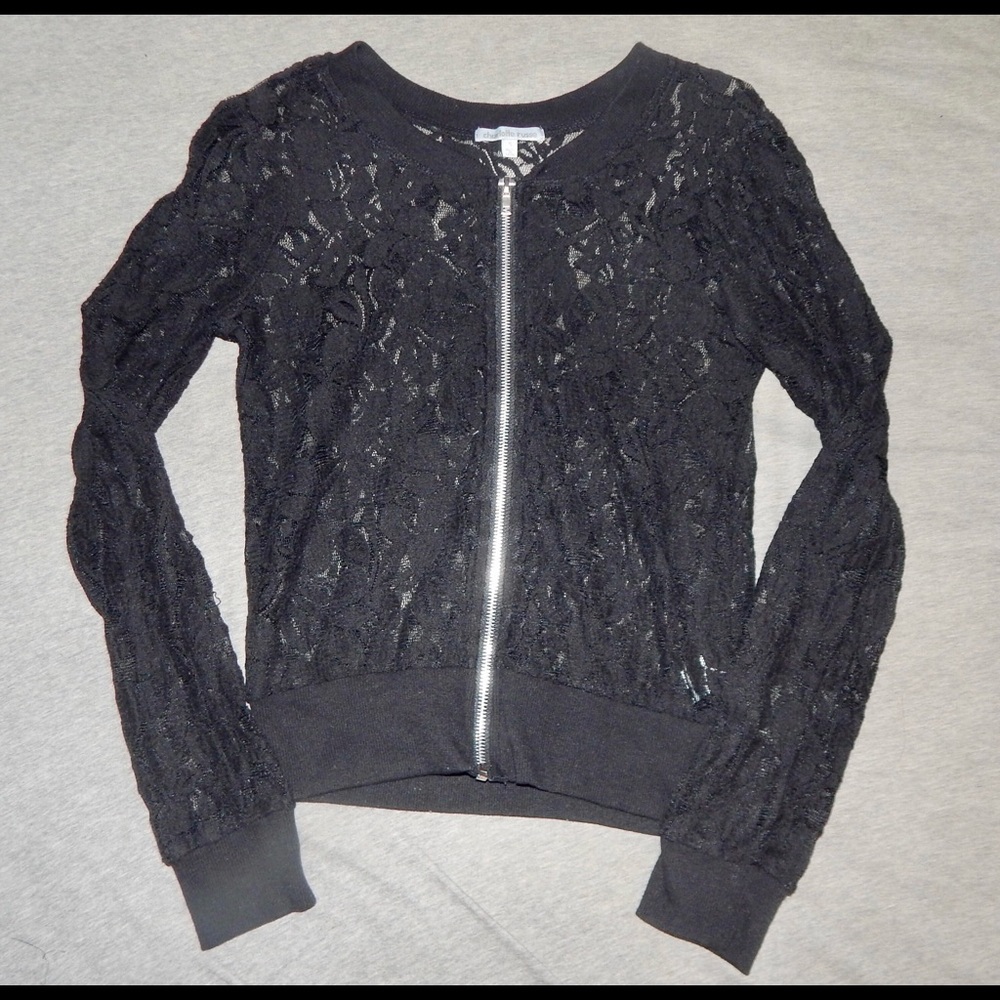 Black Floral Mesh Zip Up Jacket